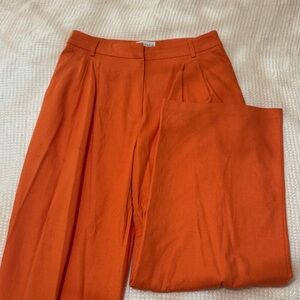 Pleated Orange Linen Pants